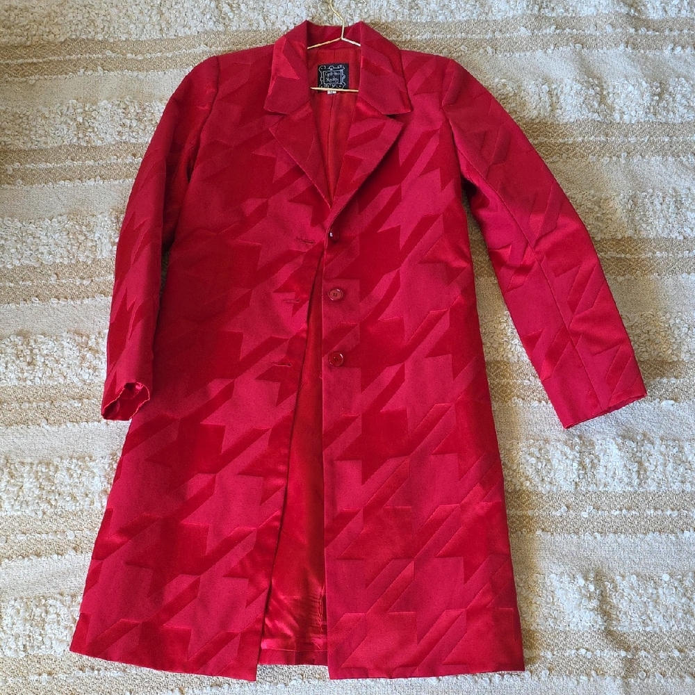 Cynthia Rowley 90s Y2K Red Long Line Blazer Trench Coat Sz 4